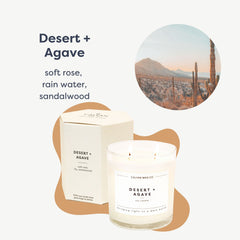 Side view of Desert & Agave 2 Wick Candle by Calyan Wax Co in a glass jar.