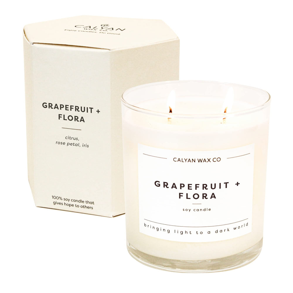 Grapefruit & Flora 2-wick candle in large clear glass jar (8.8oz)