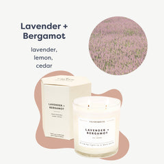 Side view of lavender and bergamot candle jar