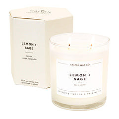 Calyan Wax Co. Lemon & Sage 8.8oz two-wick candle in glass jar
