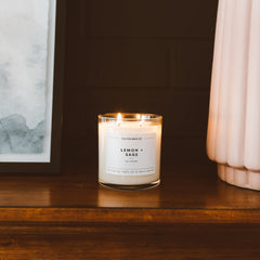Side view of the candle in a modern home setting