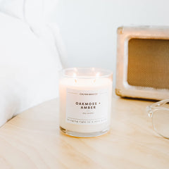 Front view of Calyan Wax Co Oakmoss & Amber candle