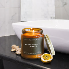 Calyan Wax Co. candle with tropical decor