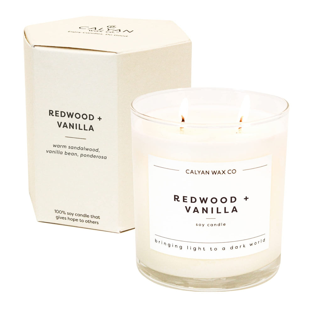 Redwood & Vanilla 2 Wick Candle in large glass jar, 8.8oz, front view
