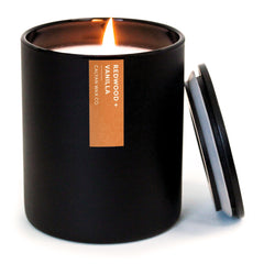 Calyan Wax Co. Redwood & Vanilla candle in matte black 10.2oz tumbler