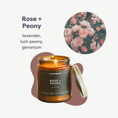 Close-up of rose and peony fragrance notes in the candle