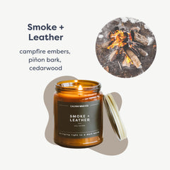 Amber glass jar candle with label for Calyan Wax Co