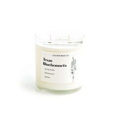 Front view of Calyan Wax Co. Texas Bluebonnets 8.8oz 2-wick candle in clear glass jar
