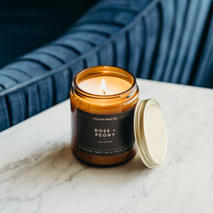 Product shot highlighting vegan, cruelty-free ingredients in USA-made candle