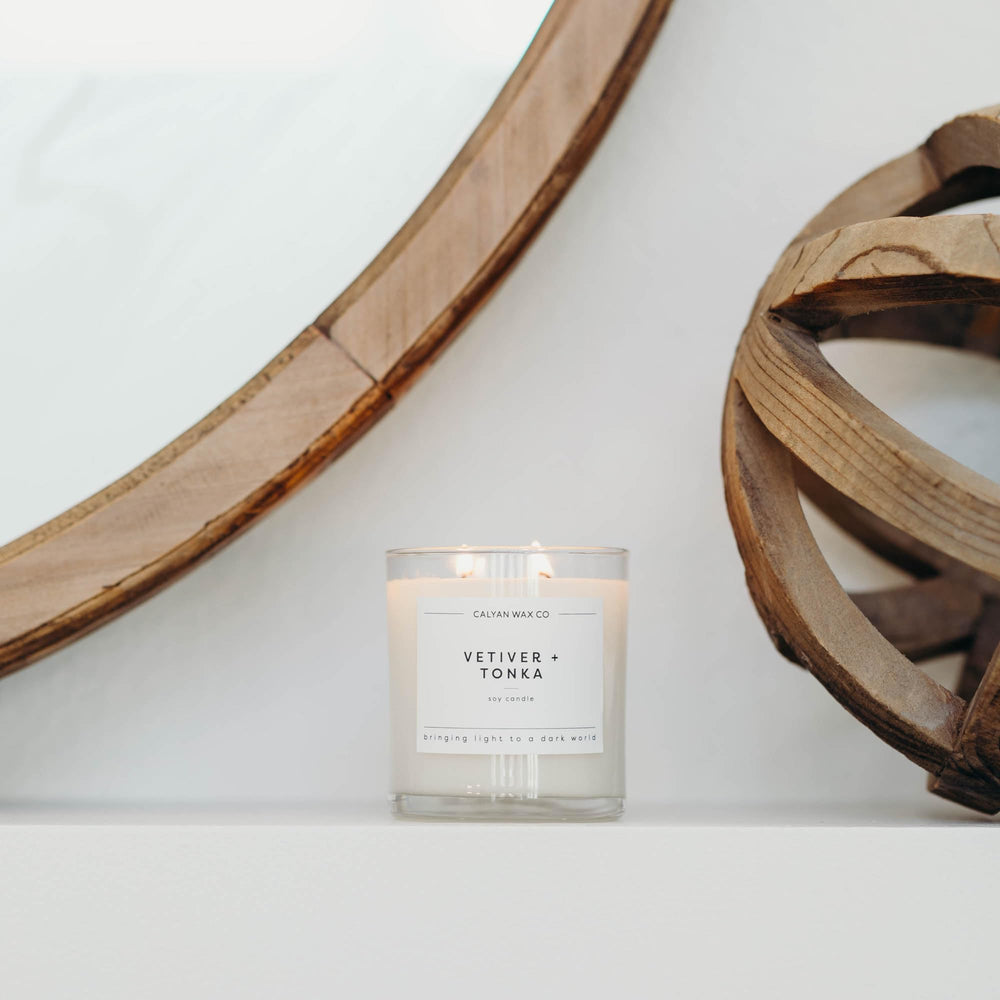 Calyan Wax Co Vetiver & Tonka product label on jar
