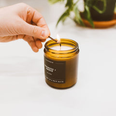 Gift-wrapped Redwood & Vanilla candle ready for gifting