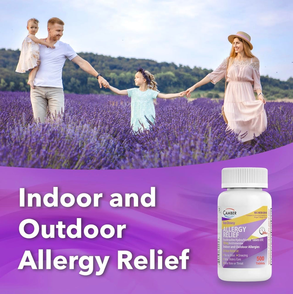 Camber Fexofenadine label comparing Allegra active ingredient.