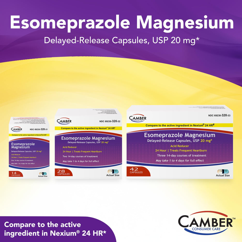 Camber Esomeprazole patient insert emphasizes onset timing and proper usage