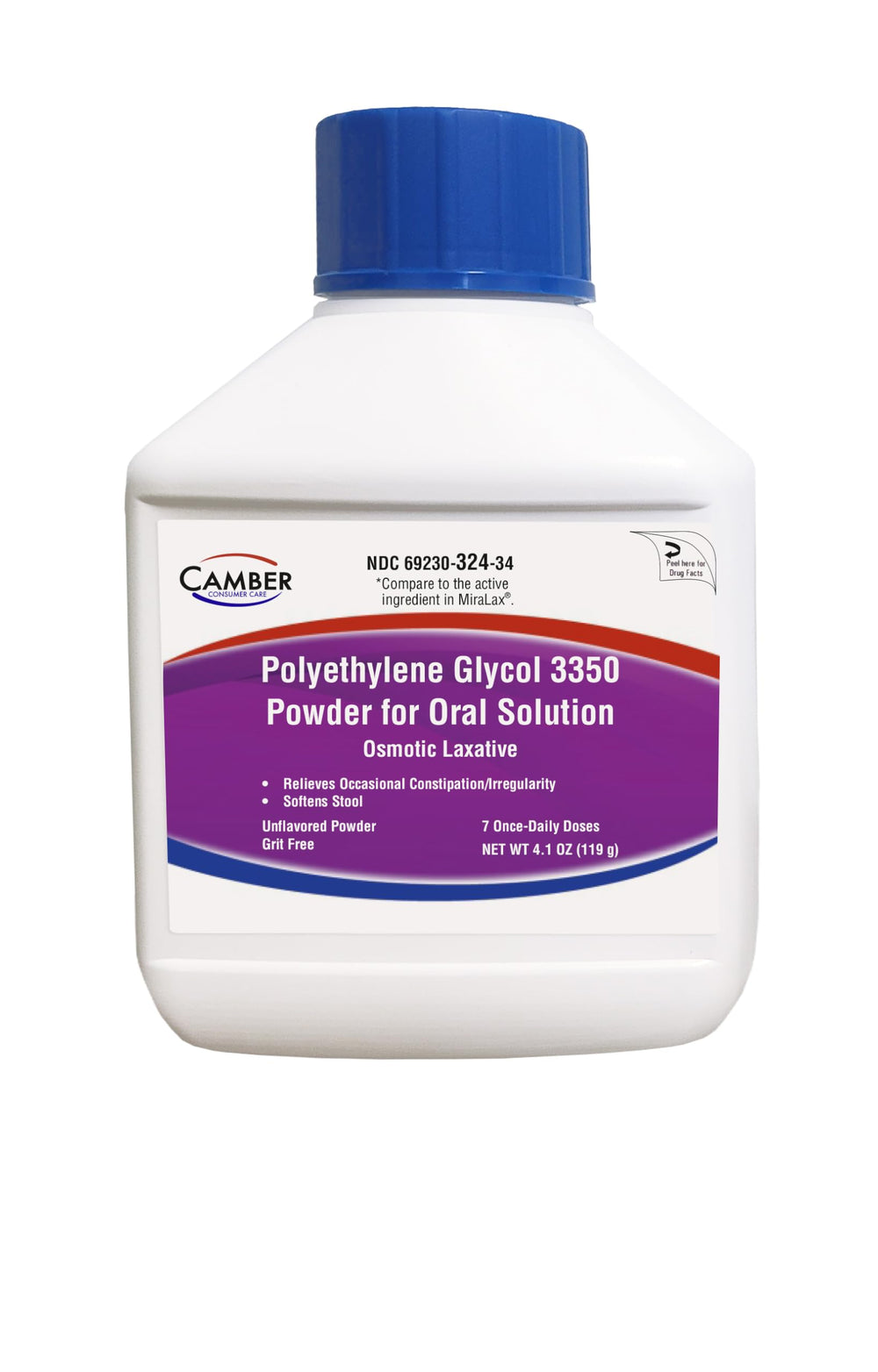 Camber PEG3350 powder unflavored 119g package ready for easy use.