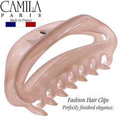 Camila Paris CP3078 beige butterfly clip securing a bun look.