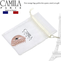 Camila Paris CP3078 beige clip demonstrated for half-up styling.
