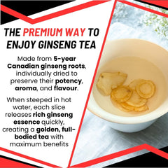 Ginseng root slices steeping in hot water for tea
