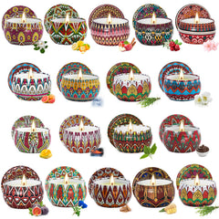 Decorative retro-style candle tins from the 18-pack gift set
