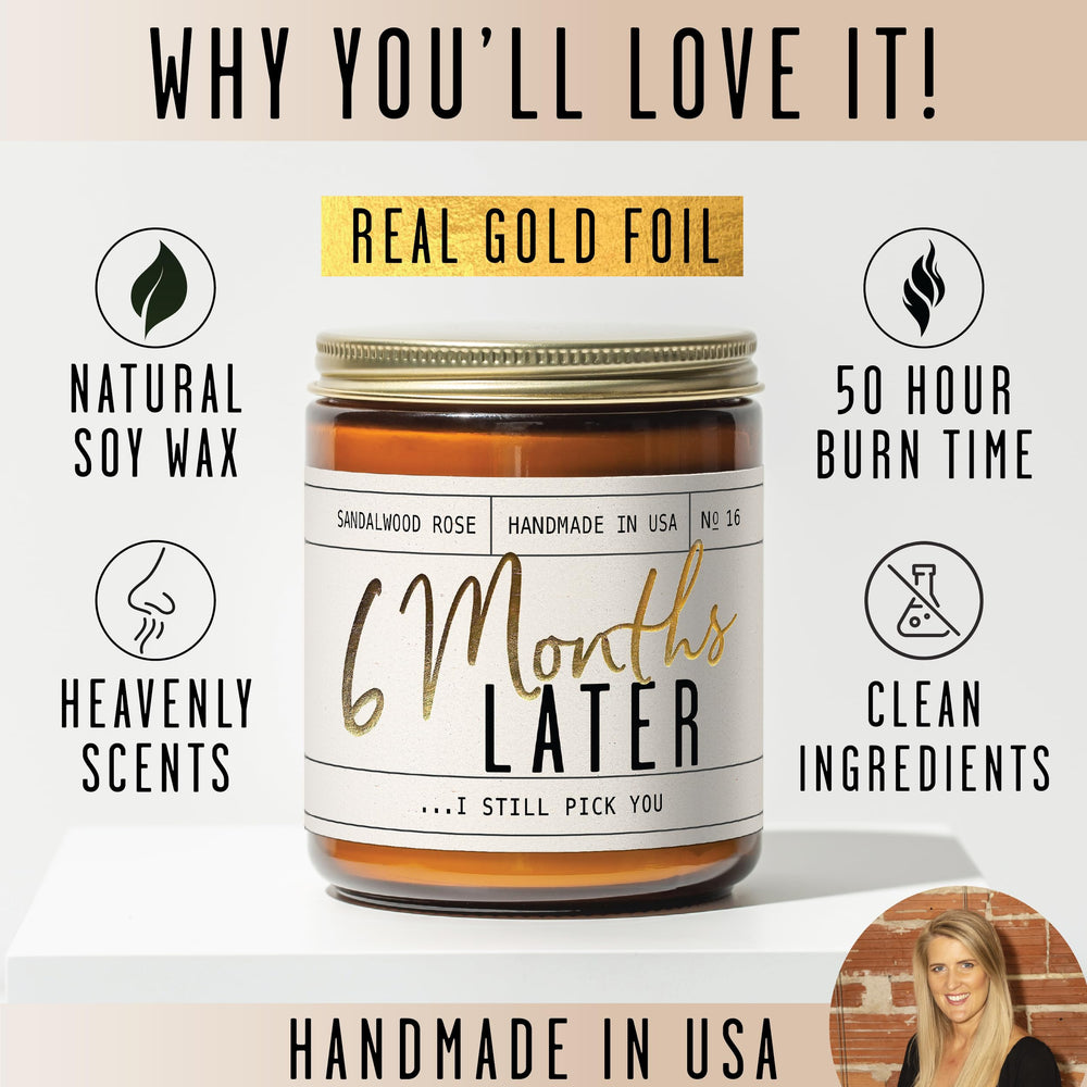 Gift-ready candle packaging for 6 month anniversary