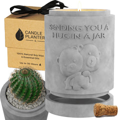 Lavender scented soy candle in a contemporary concrete planter.