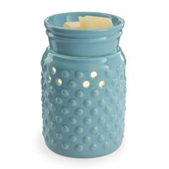 Blue hobnail glaze Candle Warmers Etc. midsized illumination warmer – front view