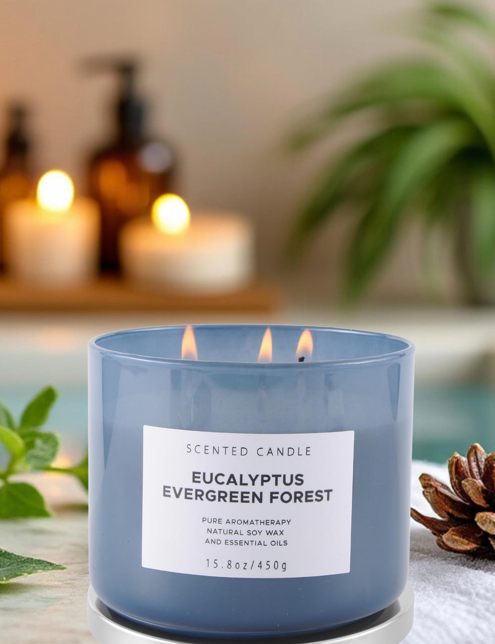 Candle placed in a cozy room for ambient lighting