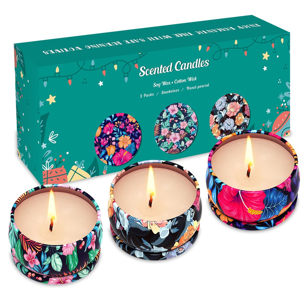 Three-pack home scented candles: cloves, roses and freesia – front view