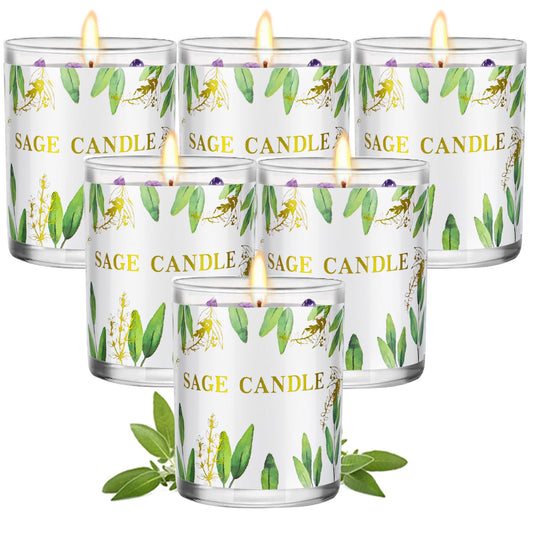 Six-pack sage candles in natural soy wax with lead-free cotton wick