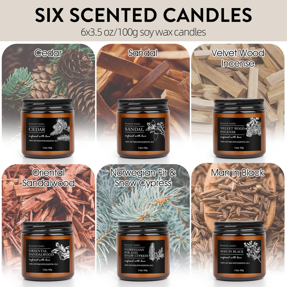 Cedar scented soy candle in a dark glass jar