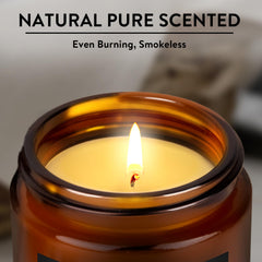 Oriental sandalwood scented soy candle in a dark glass jar