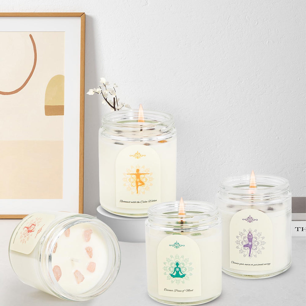 Candles with crystals inside for meditation and relaxation