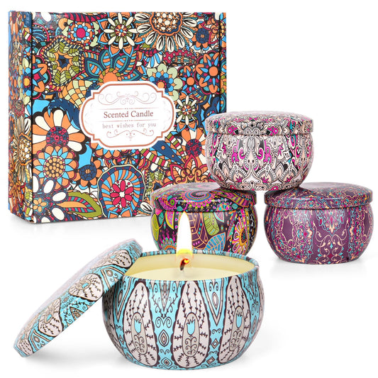 Four-pack scented candles gift set for women in a textured jar