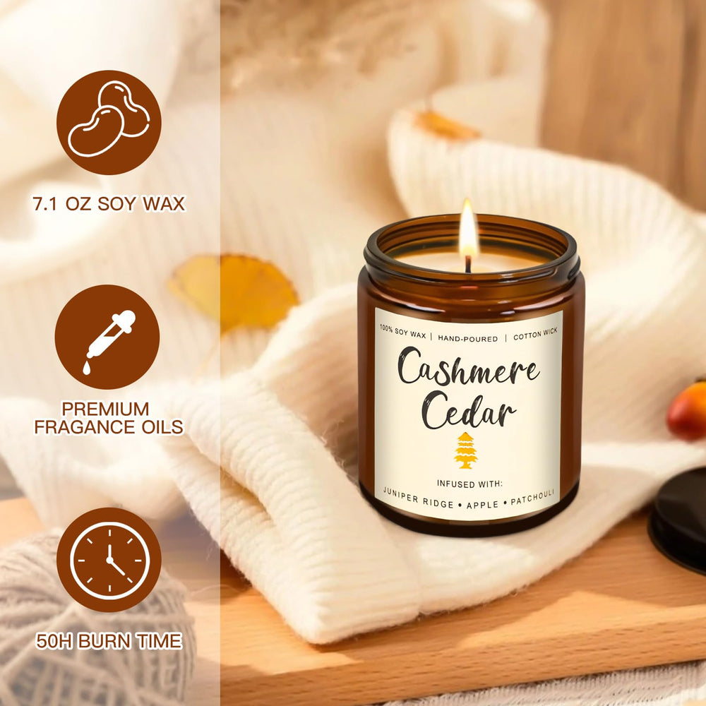 Cashmere Cedar scented candle in amber jar
