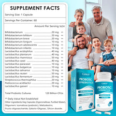 Label showing 18 probiotic strains and 120 billion CFUs
