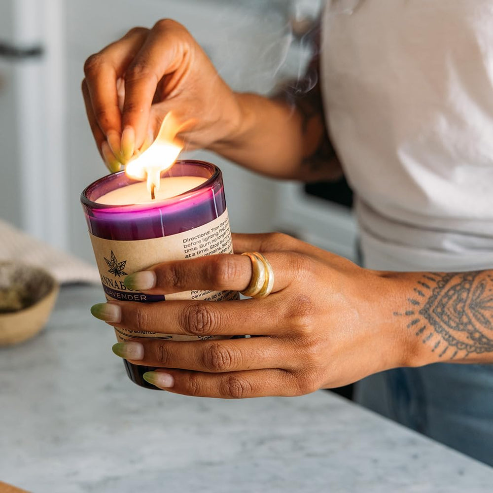 Two-pack Cannabolish Lavender Candle with natural ingredients