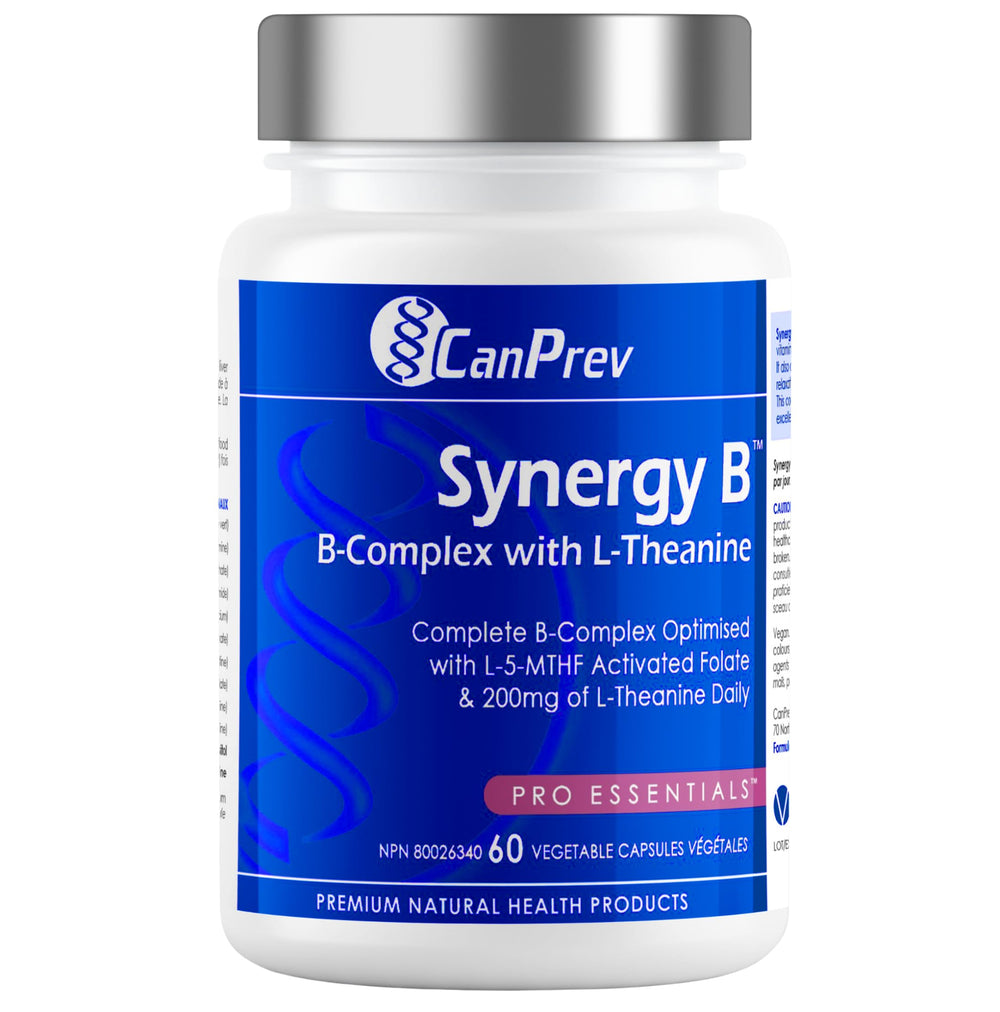 CanPrev Synergy B Complex bottle front label with L-Theanine