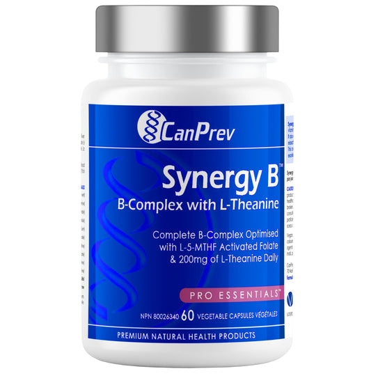 CanPrev Synergy B Complex bottle front label with L-Theanine