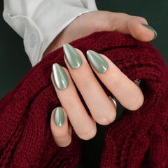 Canvalite cat eye press on nails short almond green chip-resistant