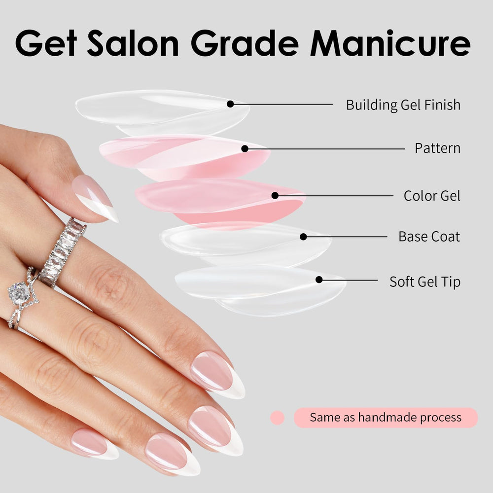 CANVALITE natural white almond nails close-up for a realistic manicure look.