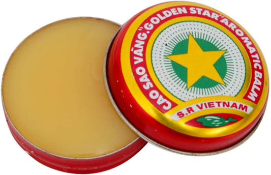 Cao Sao Vang New Golden Star Balm tin pack for quick muscle relief on the go.