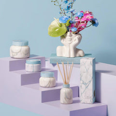 Close-up of Blue Jean diffuser reeds and cap