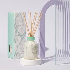 Sea glass color variant of Capri Blue Modern Marble reed diffuser