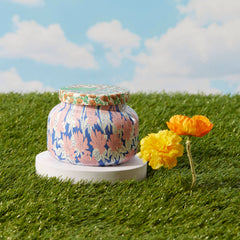 Capri Blue Pattern Play Volcano 19 oz candle side view