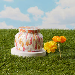 Close-up of Pineapple Flower Pattern Play label on candle