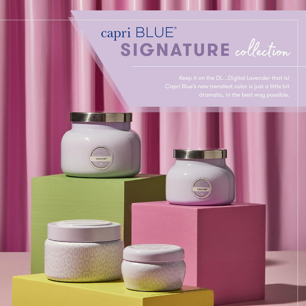 Lavender Capri Blue jar in a styled room for home decor