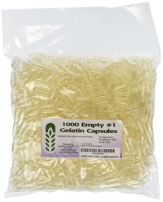 1000-count empty gelatin capsules in a resealable size-1 bag