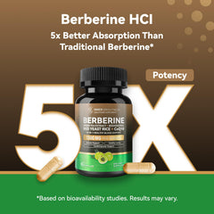 White background with capsules and bottle for Berberine 1300mg 60 capsules