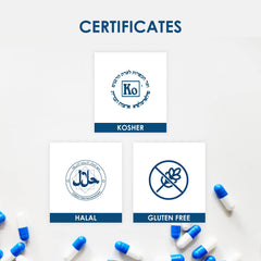 Certification icons indicating Kosher, Gluten Free, and Non-GMO