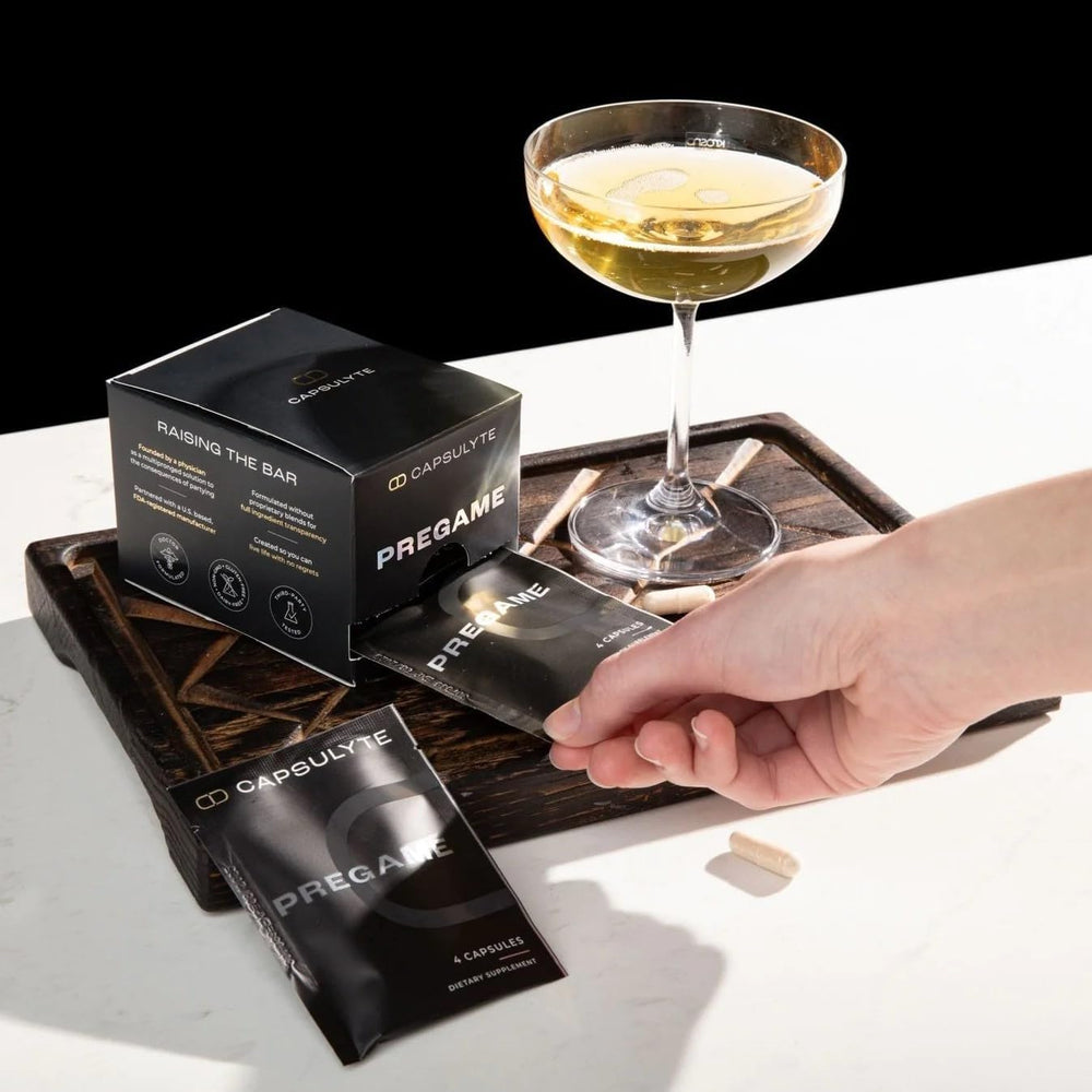 Capsulyte Pregame capsules close-up for convenient pre-party use