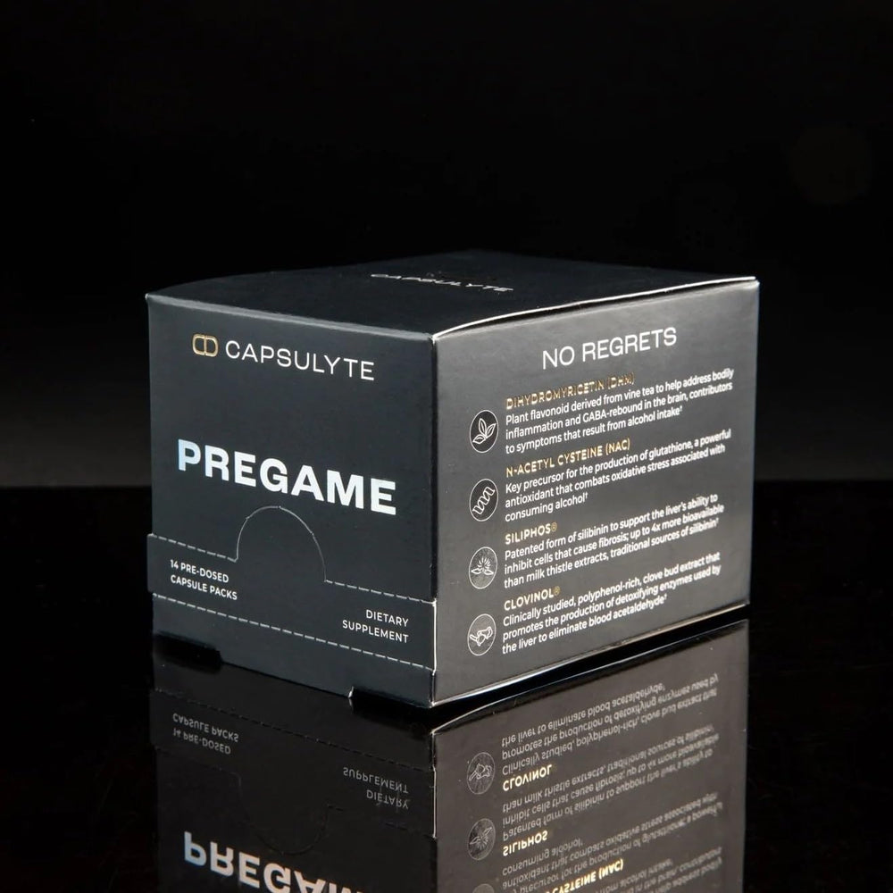 Capsulyte Pregame alongside a hydration packet illustrating synergy for evenings